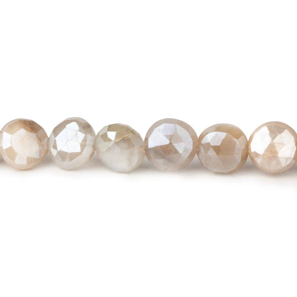 7-8mm Mystic Grey & Off White Moonstone faceted coins 14 inch 43 beads