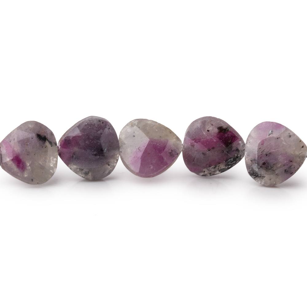 7-8mm Ruby in Marble Matrix Straight Drill Faceted Hearts 8 inch 26 Beads