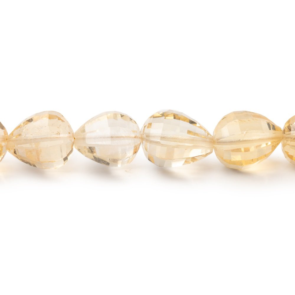 7-9mm Citrine Checkerboard Faceted Tear Drop 16 inch 48 Beads