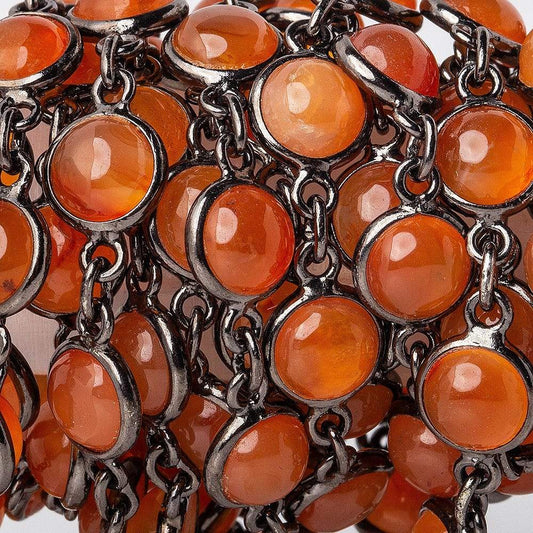 7mm Carnelian Black Gold Bezel Chain by the foot