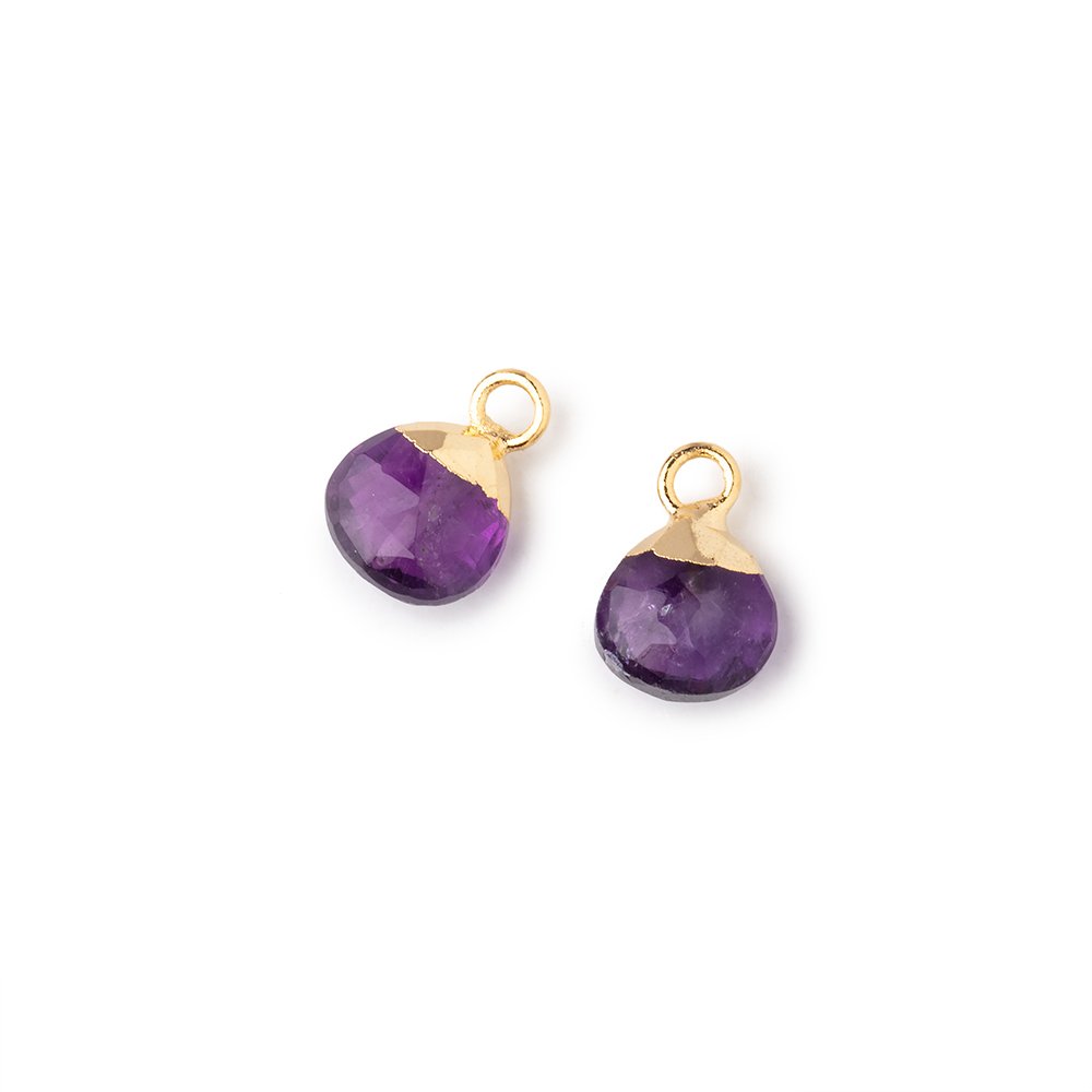 7mm Gold Leafed Amethyst Faceted Heart Set of 2 Pendants