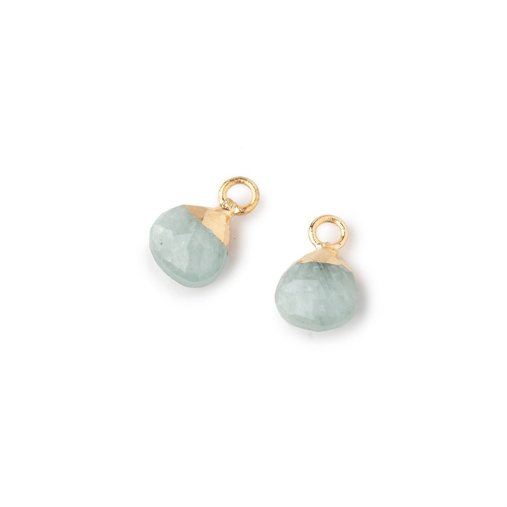 7mm Gold Leafed Aquamarine Faceted Heart Set of 2 Pendants