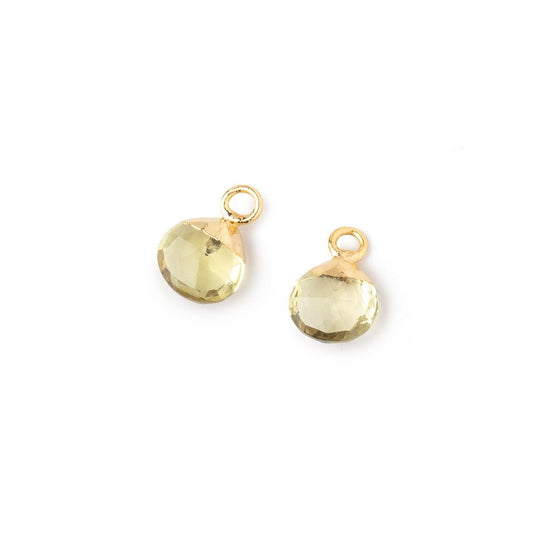 7mm Gold Leafed Lemon Quartz Faceted Heart Set of 2 Pendants