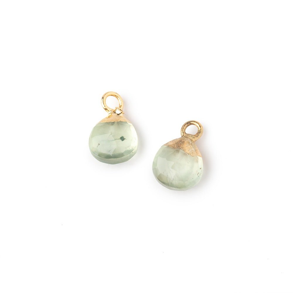 7mm Gold Leafed Prehnite Faceted Heart Set of 2 Pendants