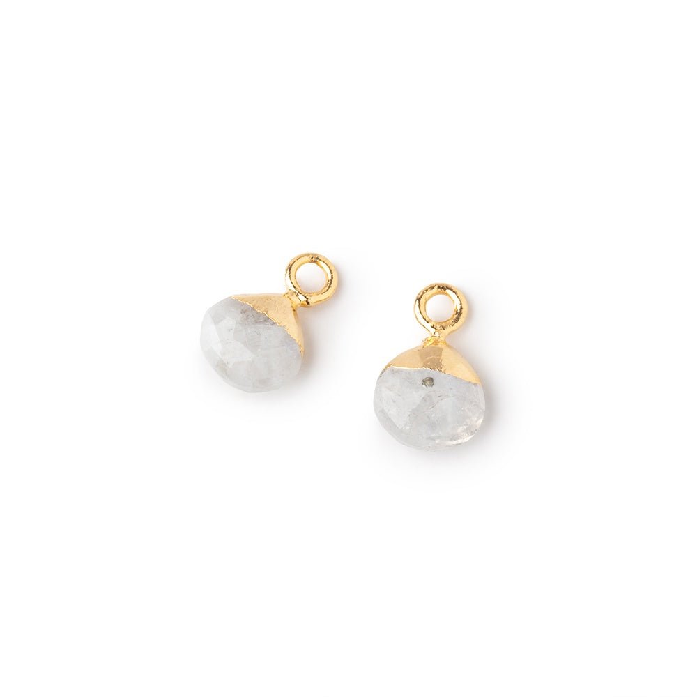7mm Gold Leafed Rainbow Moonstone Faceted Heart Set of 2 Pendants