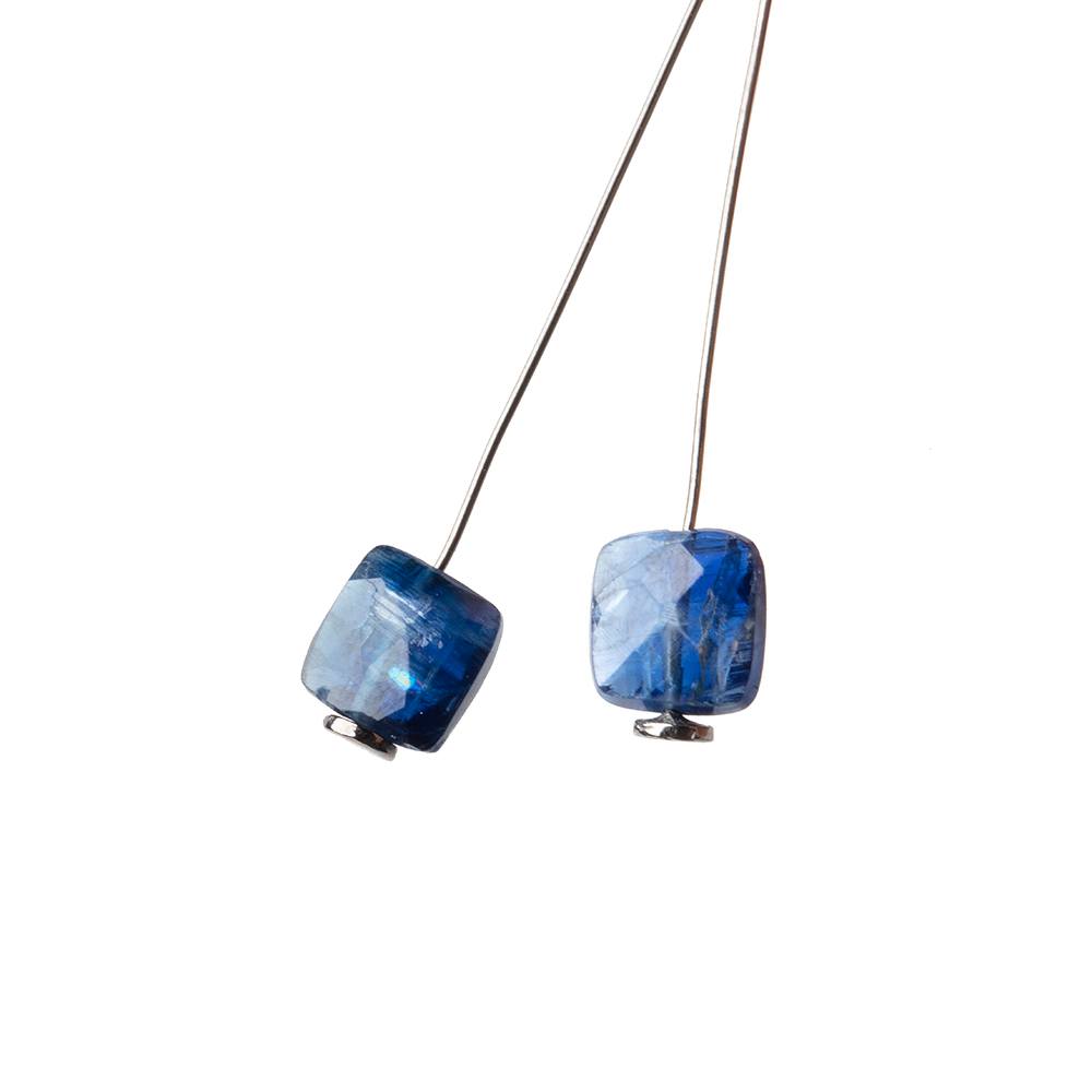 7mm Kyanite Faceted Pillow Focal Set of 2 Beads AA