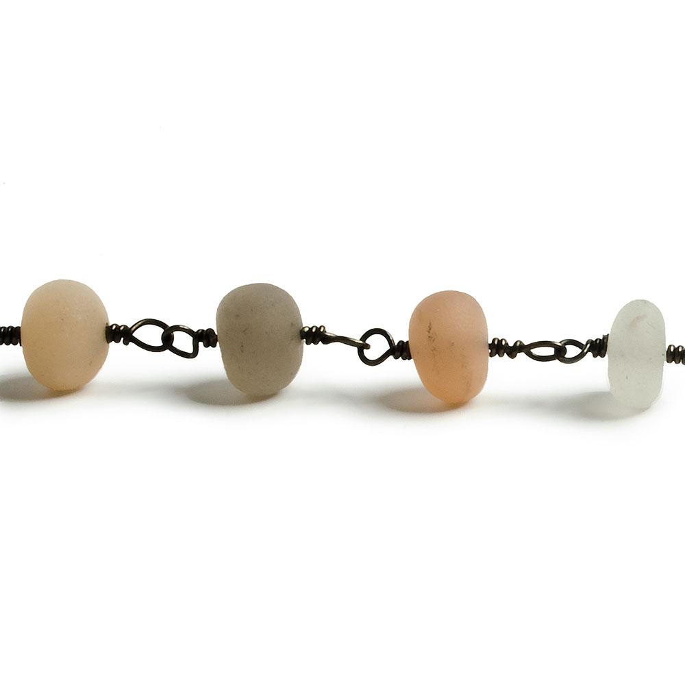 7mm Matte Multi Color Moonstone rondelle Black Gold plated Chain by the foot with approximately 25 pieces