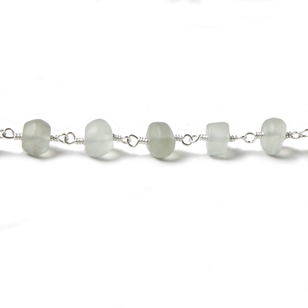 7mm Matte Prasiolite plain rondelle Silver plated Chain by the foot 28 pieces