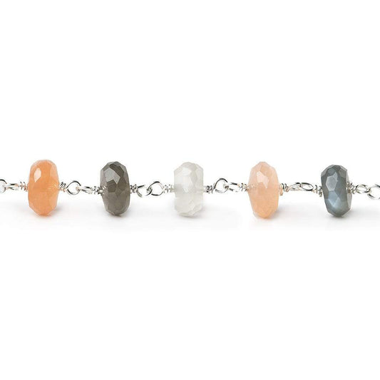 7mm Moonstone Sterling Silver Chain by the foot