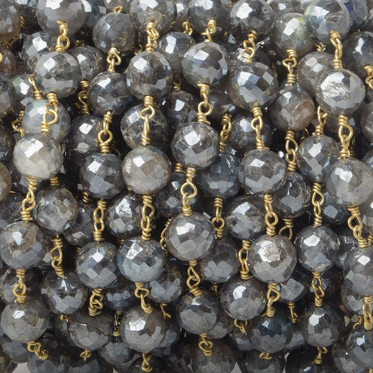 7mm Mystic Labradorite faceted round Gold plated Chain by the foot 22 pcs