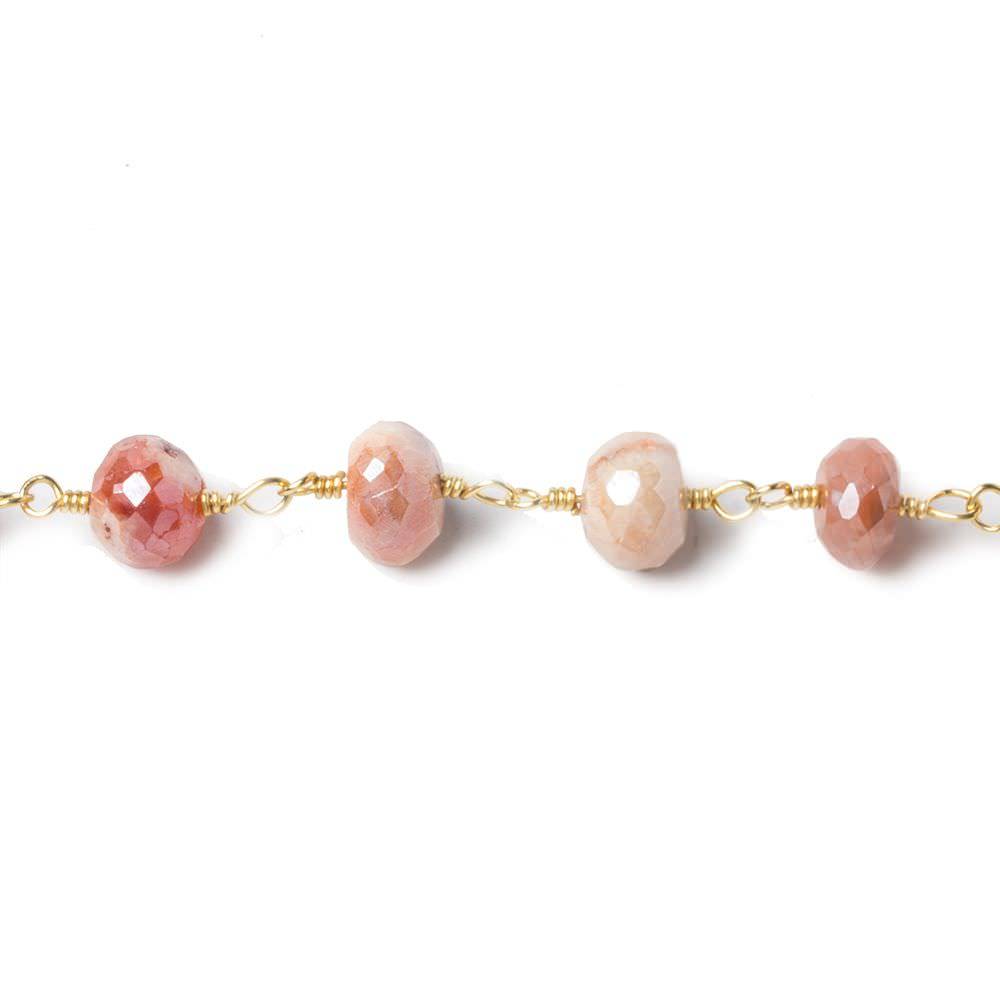 7mm Mystic Multi Gem faceted rondelle Gold Chain by the foot 26 beads