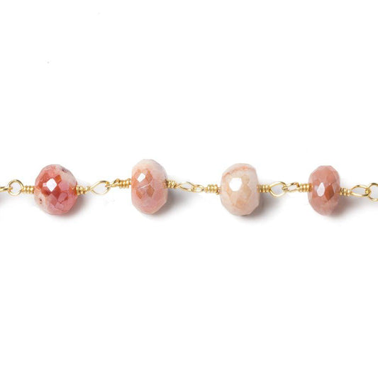 7mm Mystic Multi Gem faceted rondelle Gold Chain by the foot 26 beads