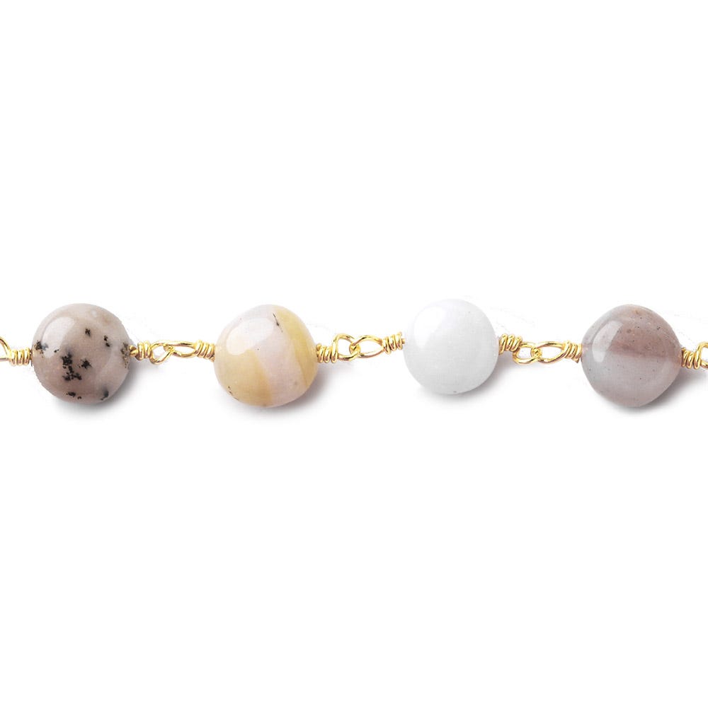 7mm Pink Peruvian Opal plain coin Gold plated Chain by the foot