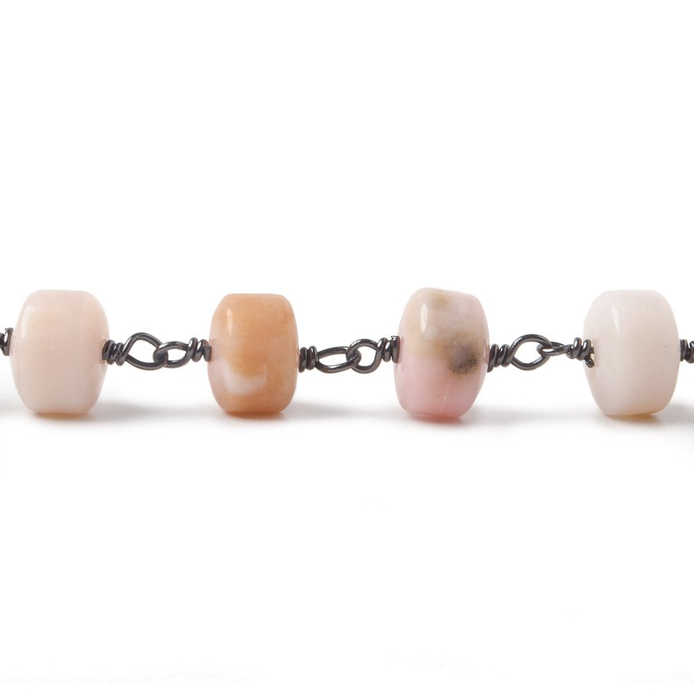 7mm Pink Peruvian Opal Plain Heshi Black Gold Plated Chain by the foot 28 pcs