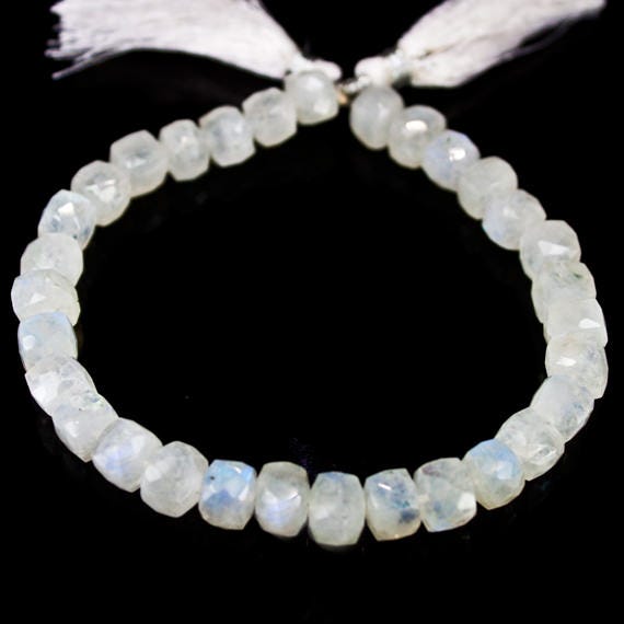 7mm Rainbow Moonstone Faceted Cube Beads 8 inch 32 pieces