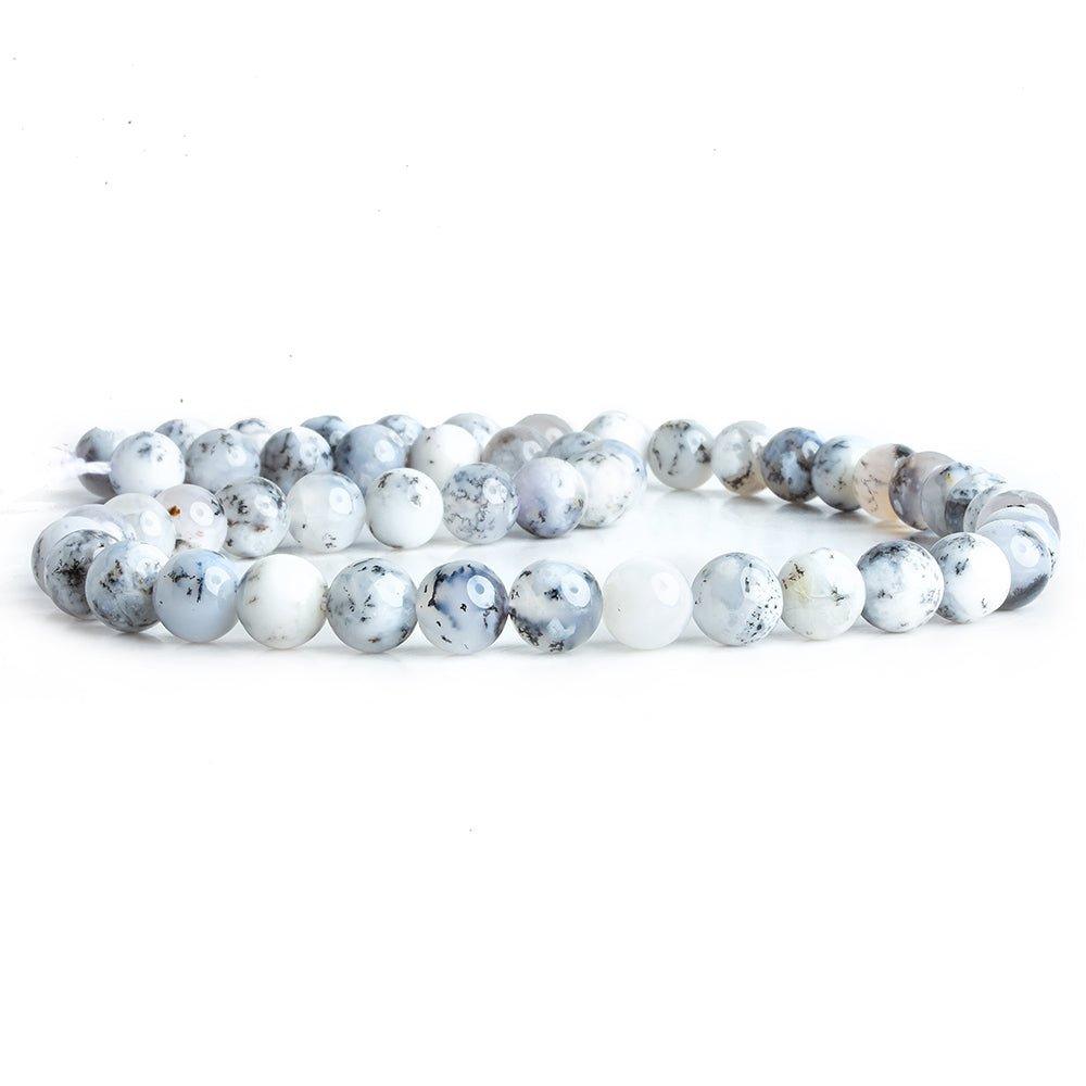 7mm White Dendritic Opal plain round large hole beads 16 inch 59 pieces