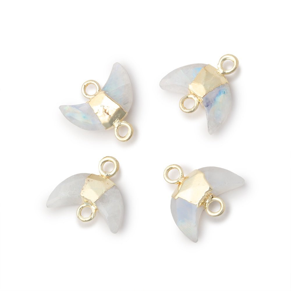 7x11mm Gold Leafed Rainbow Moonstone Faceted Crescent Moon 1 Focal Connector