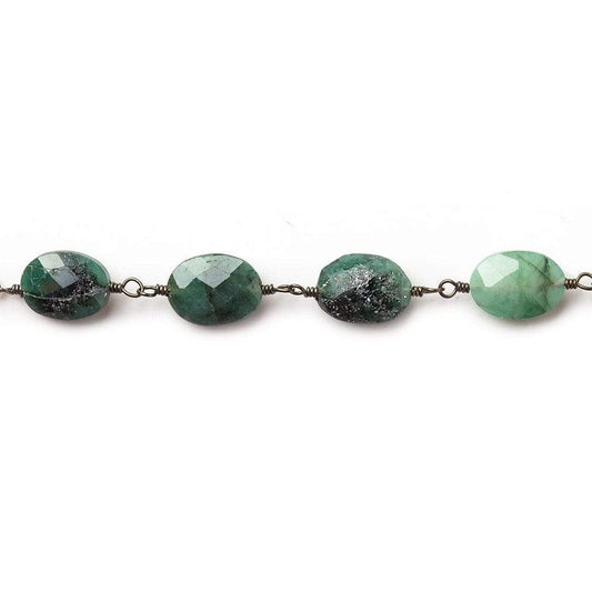 7x5-10x8mm Emerald Faceted Oval Black Gold plated Chain by the foot