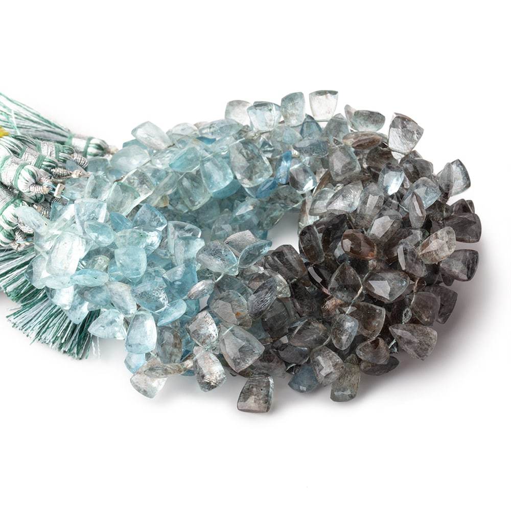 7x5-11x6mm Moss Aquamarine Top Drilled Faceted Points 7 inch 58 Beads