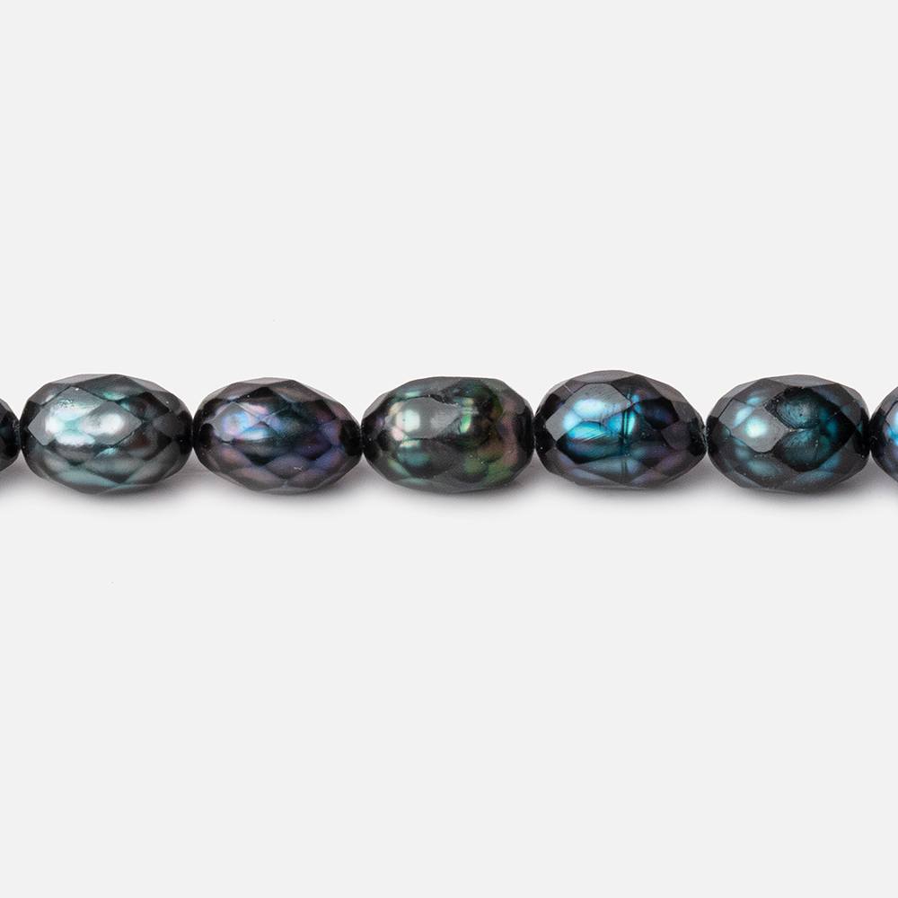 7x5-9x5.5mm Dark Teal Faceted Oval Freshwater Pearls 16 inch 45 pieces