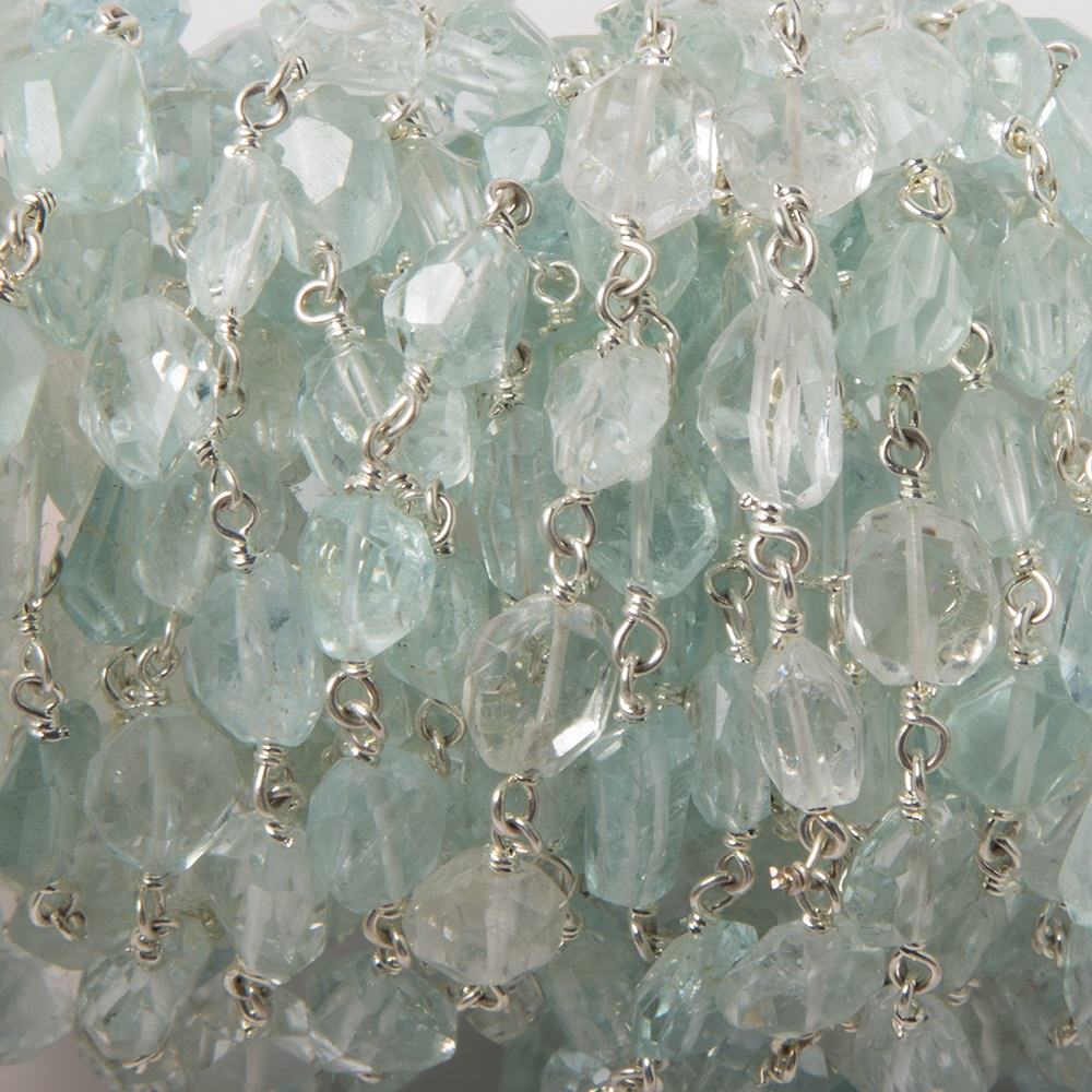 7x5-9x7mm Aquamarine & White Beryl faceted nugget Sterling Silver Chain