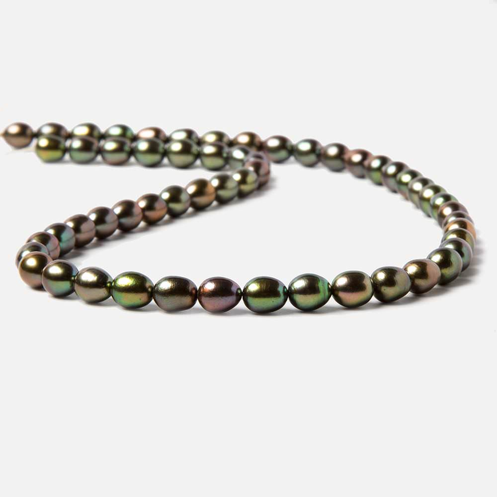 8x6mm Avocado Green Oval Freshwater Pearls 16 inch 54 pieces