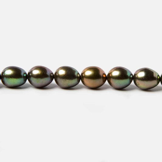 8x6mm Avocado Green Oval Freshwater Pearls 16 inch 54 pieces