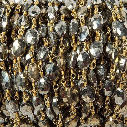7x5mm Gold plated Pyrite faceted oval Gold Chain by the foot 24 pcs