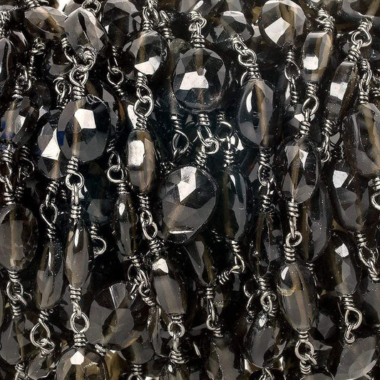 7x5mm Smoky Quartz faceted oval Black Gold Chain by the foot 23 pieces