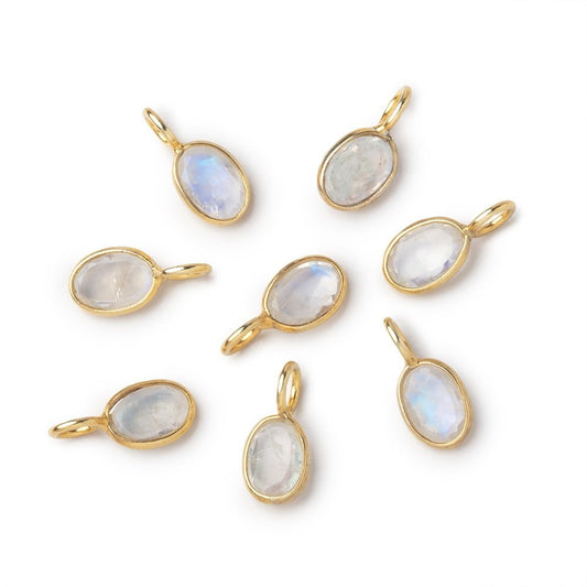 7x5mm Vermeil Bezel Rainbow Moonstone Rose Cut Oval Pendant 1 piece