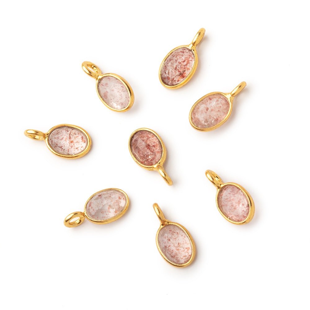7x5mm Vermeil Bezel Strawberry Quartz Rose Cut Oval Pendant 1 piece