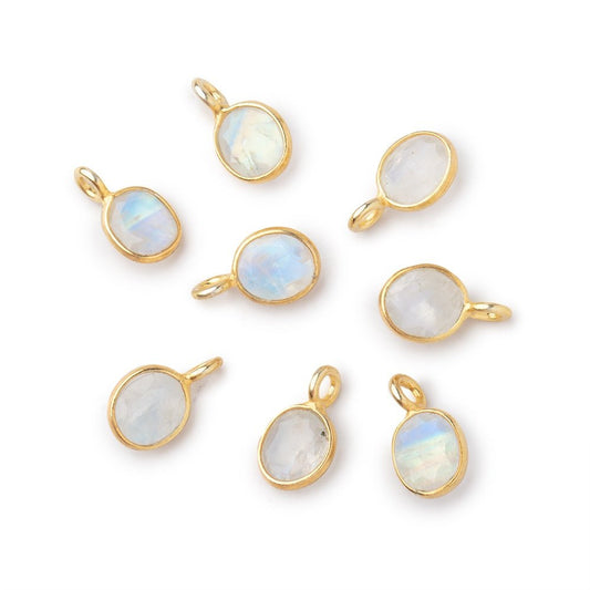 7x6mm Vermeil Bezel Rainbow Moonstone Rose Cut Oval Pendant 1 piece