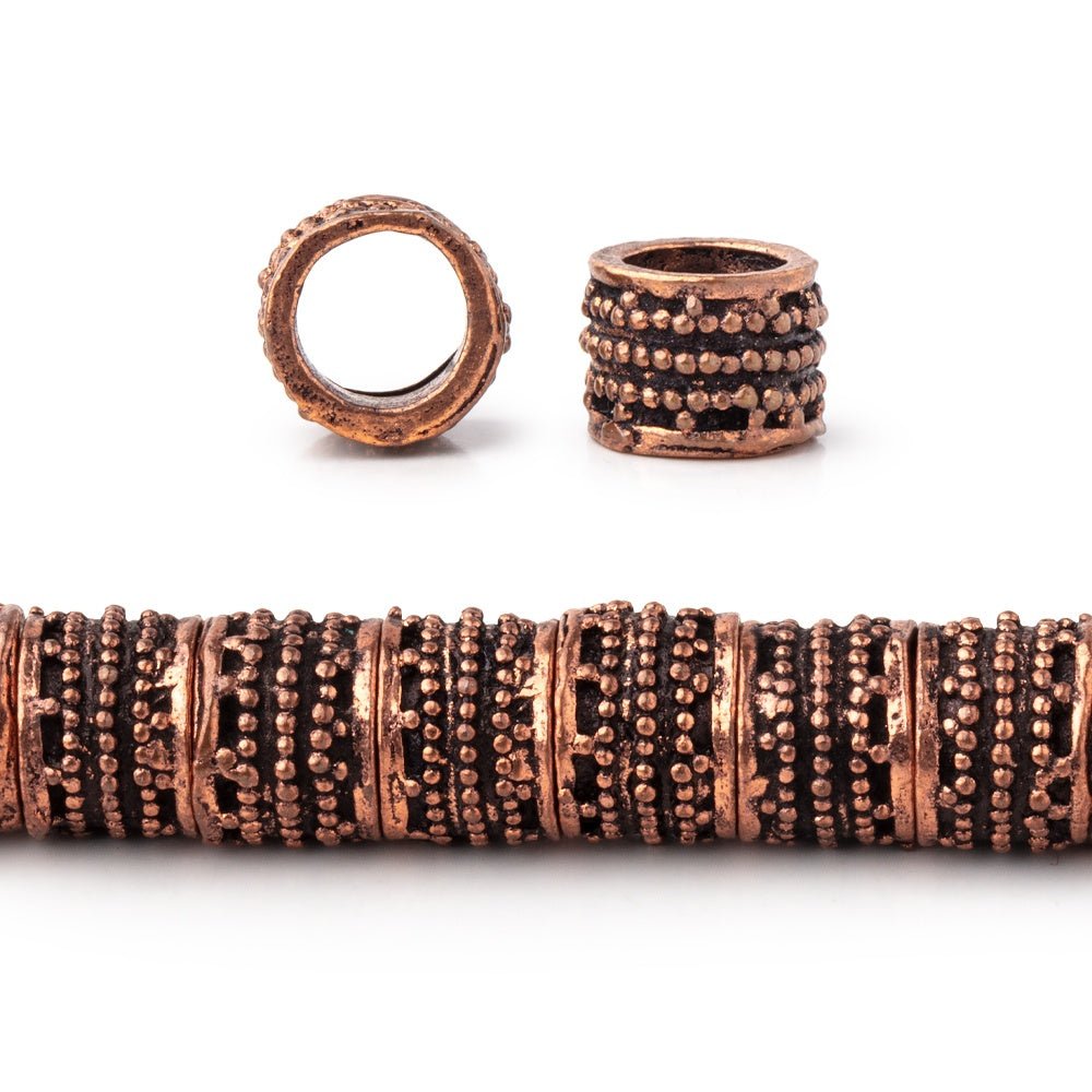 7x9mm Antiqued Copper Miligrain Tubes 8 inch 29 Large Hole Beads