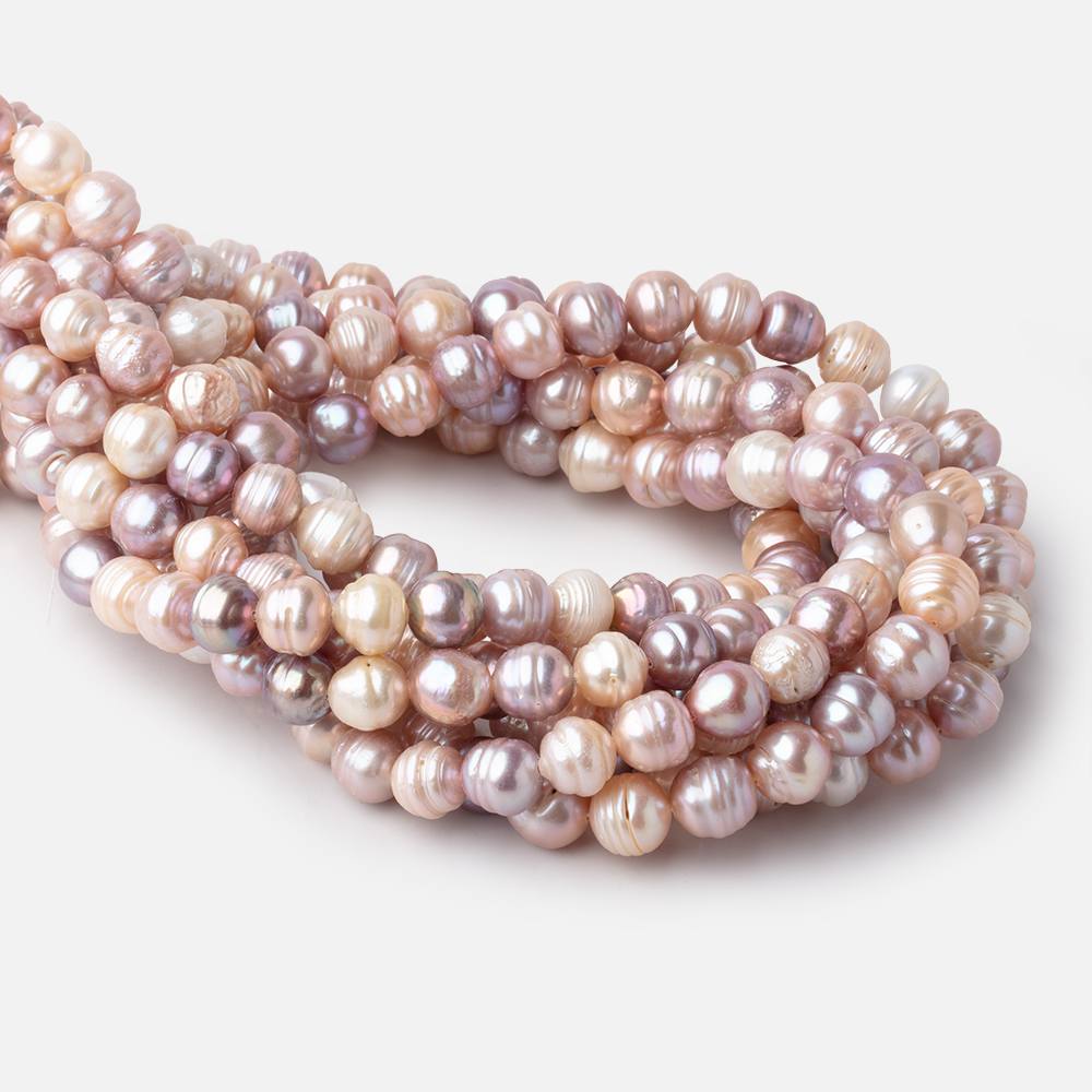 8-10mm Tri Color Ringed Baroque Freshwater Pearls 15.5 inch 40 Beads