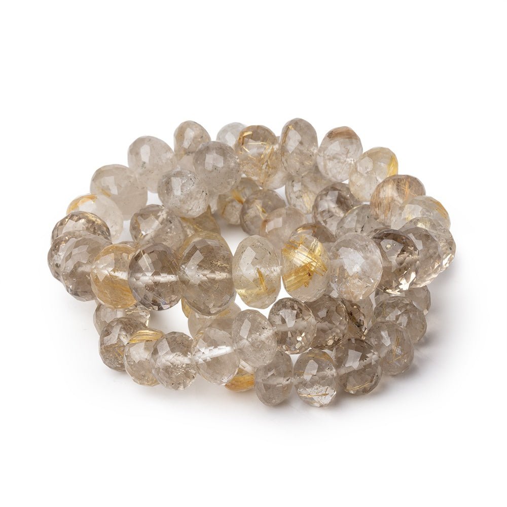 8-11.5mm Rutilated Quartz Faceted Rondelle Beads 16 inch 65 pieces AA