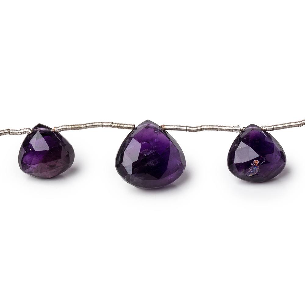 8-12.5mm Amethyst Faceted Heart Beads 7.25 inch 11 pieces AA