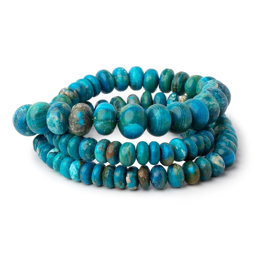 8-12mm Peruvian Blue Opalina Plain Rondelles 20 inch 90 Beads AA