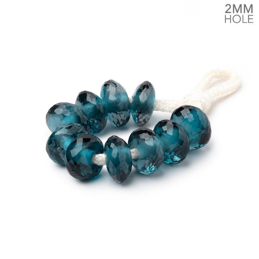 8-8.5mm London Blue Topaz 2mm Large Hole Faceted Rondelle Set of 10 Beads AAA