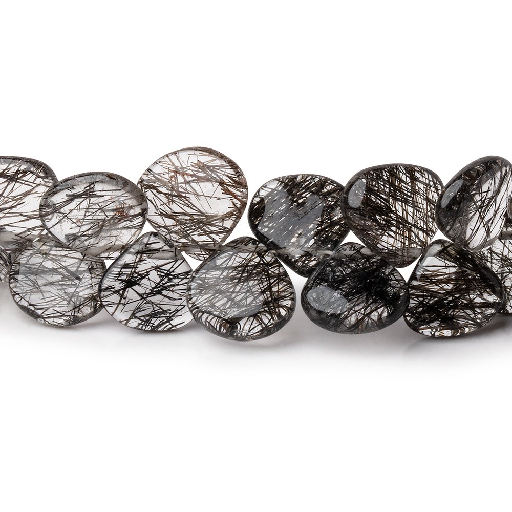 8-9mm Black Tourmalinated Quartz Plain Heart Beads 8 inch 50 pieces