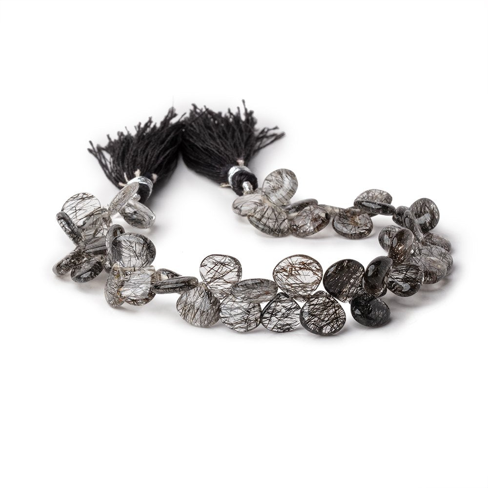 8-9mm Black Tourmalinated Quartz Plain Heart Beads 8 inch 50 pieces