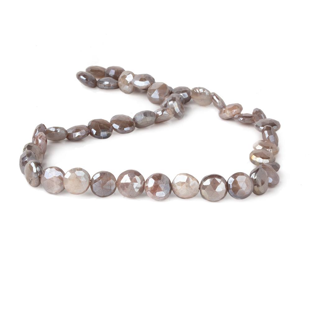 8-9mm Mystic Chocolate Moonstone faceted coins 14 inch 42 beads