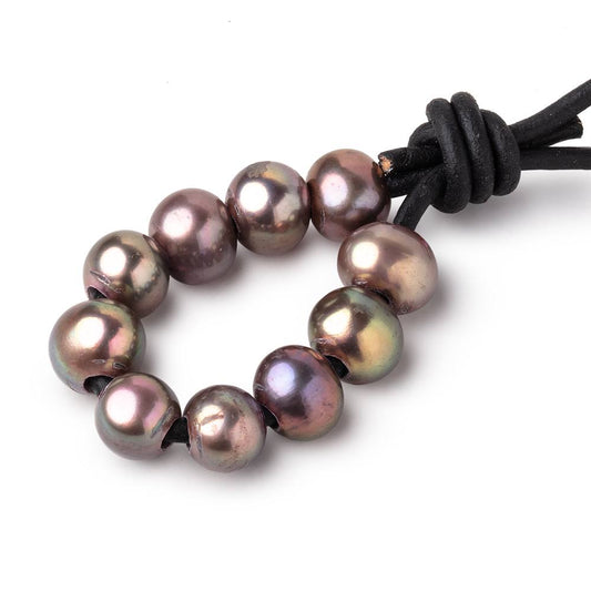 8-9mm Purple Peacock Large Hole Off Round Pearls Set of 10