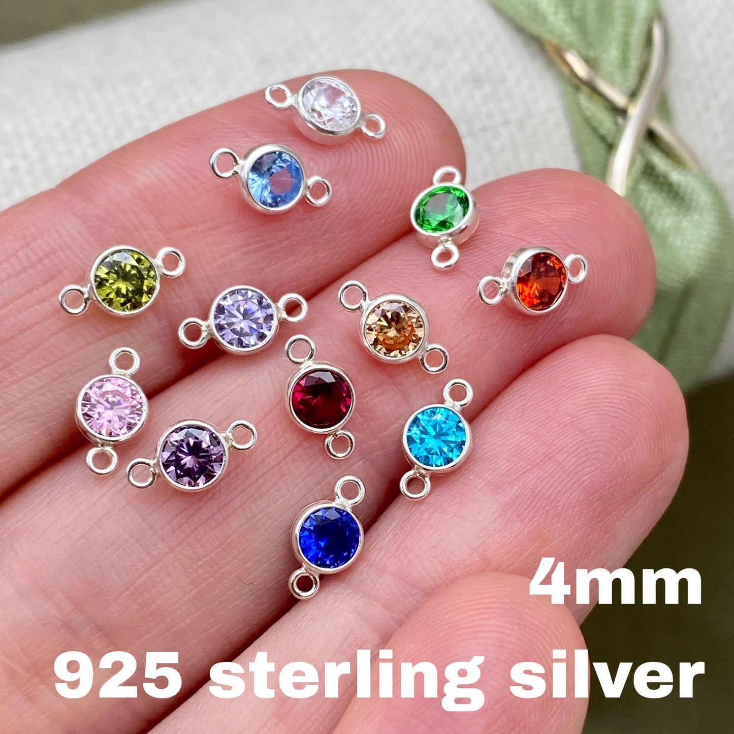 Luxe 4mm Birthstone Connectors Round - Sterling Silver - 3 Pack/12 Pack - B41S - Luxe Colors