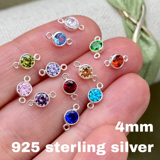 Luxe 4mm Birthstone Connectors Round - Sterling Silver - 3 Pack/12 Pack - B41S - Luxe Colors