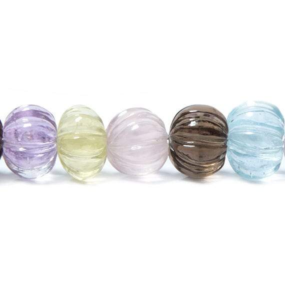 8.5-10.5mm Multi Gemstone Carved Melon Rondelles 16 inch 63 Beads