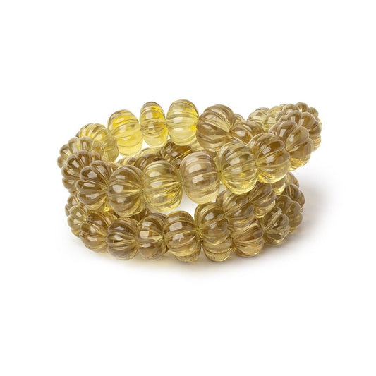 8.5-12.5mm Lemon Quartz Hand Carved Melon Rondelles 17 inch 55 Beads AA