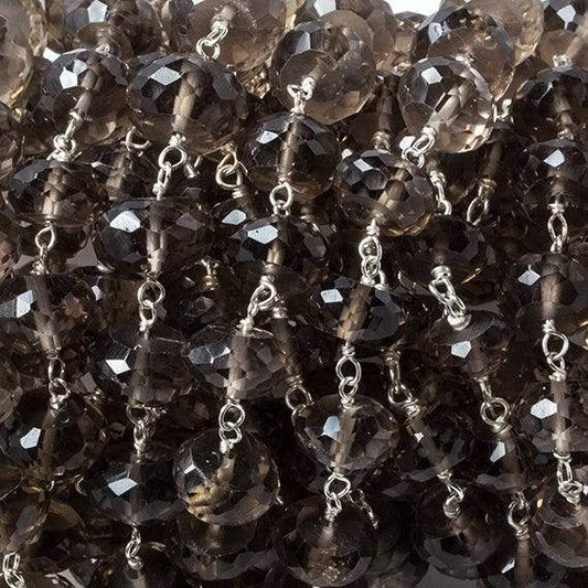 8.5-9.5mm Smoky Quartz faceted rondelle .925 Silver Chain by the foot 31 pcs