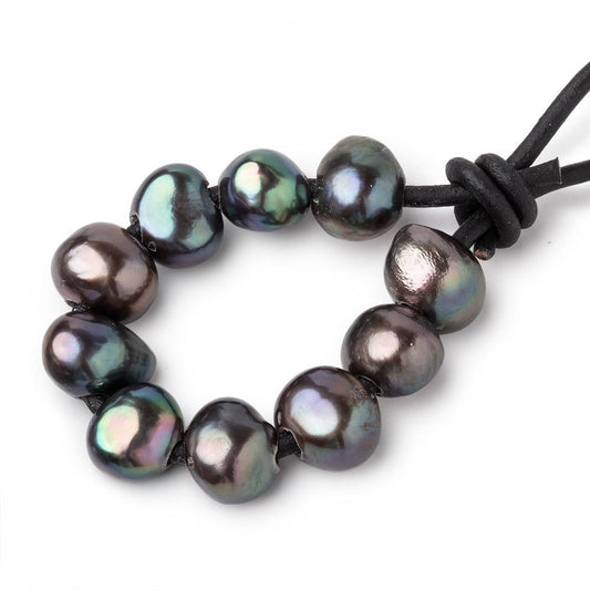 9.5-10.5mm Gray Peacock Large Hole Baroque Pearls Set of 10