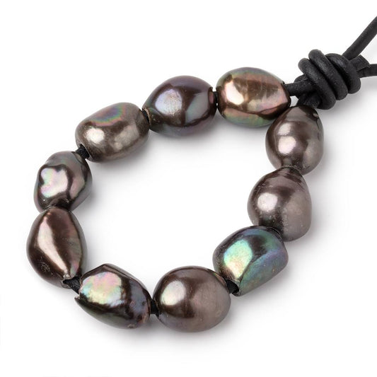 10.5-13.5mm Dark Greige Large Hole Baroque Pearls Set of 10
