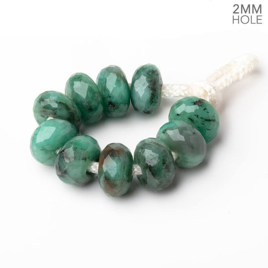 8.5mm Emerald 2mm Large Hole Faceted Rondelle Beads Set of 10